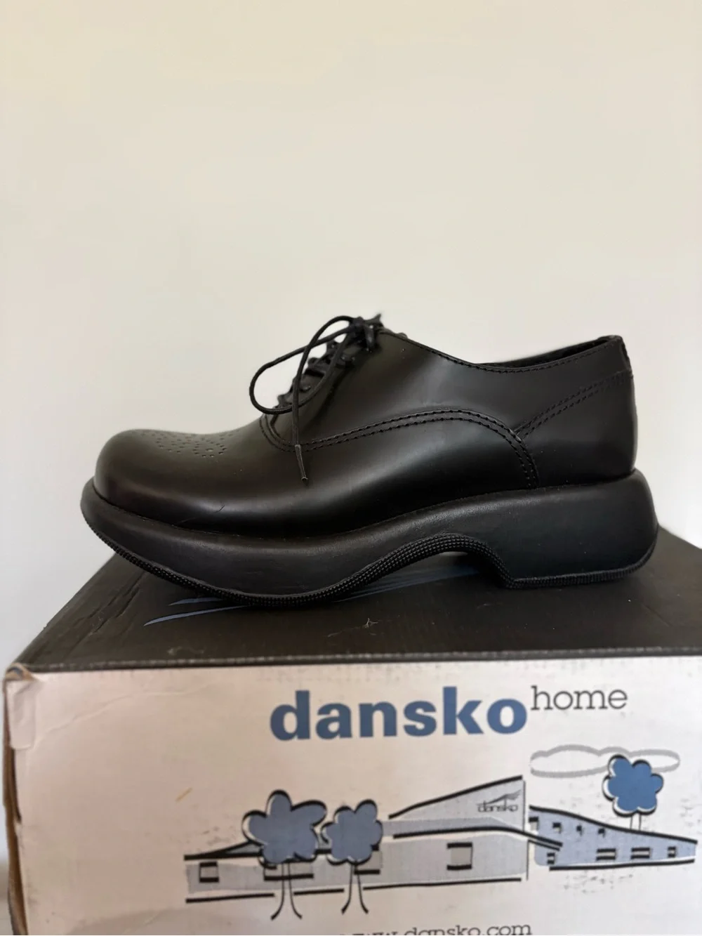 Dansko Black Leather Lace-Up Oxfords with Perforated Toe